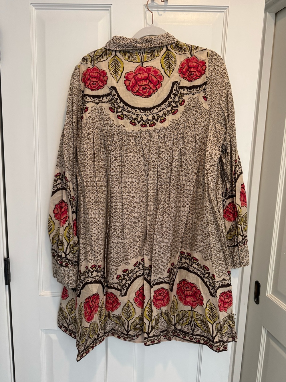 Free People Boho Floral Dress in Cream with Pink Roses | Size XL - Picture 2 of 6